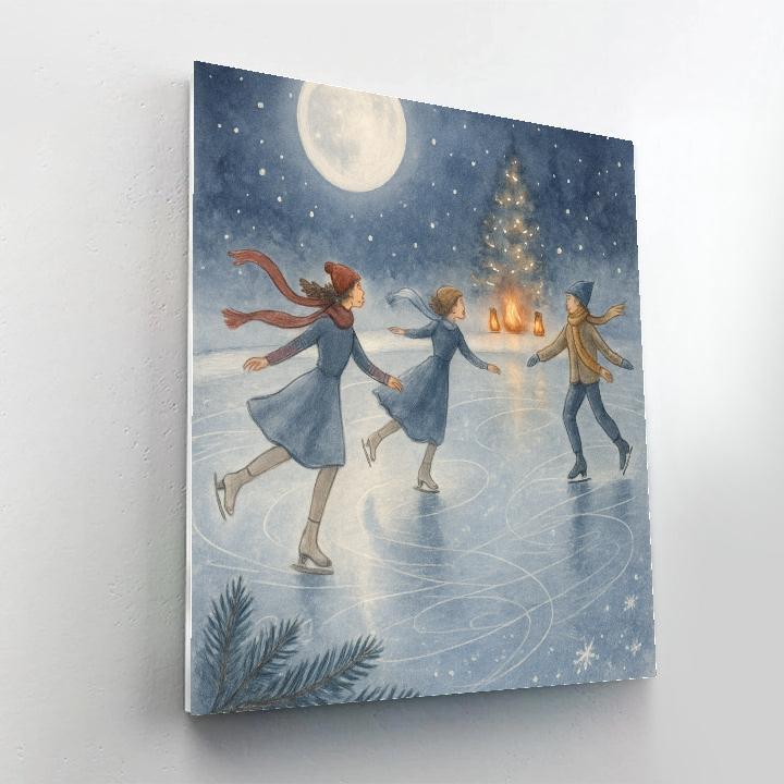 Moonlit Skaters On The Mirror Pond Paint by numbers kits