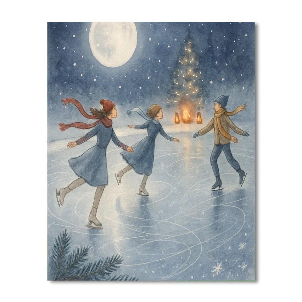 Moonlit Skaters On The Mirror Pond Paint by numbers kits