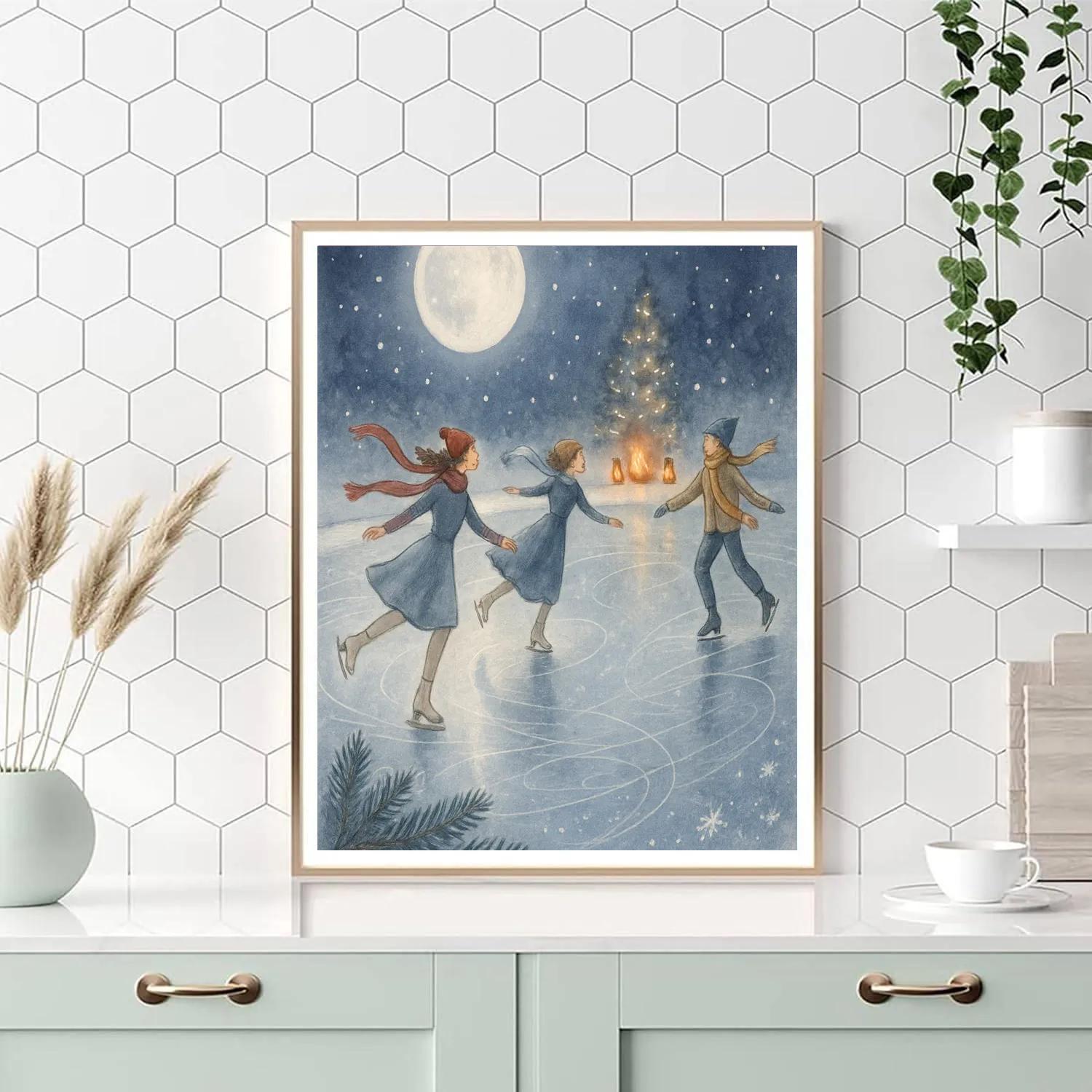 Moonlit Skaters On The Mirror Pond Paint by numbers kits