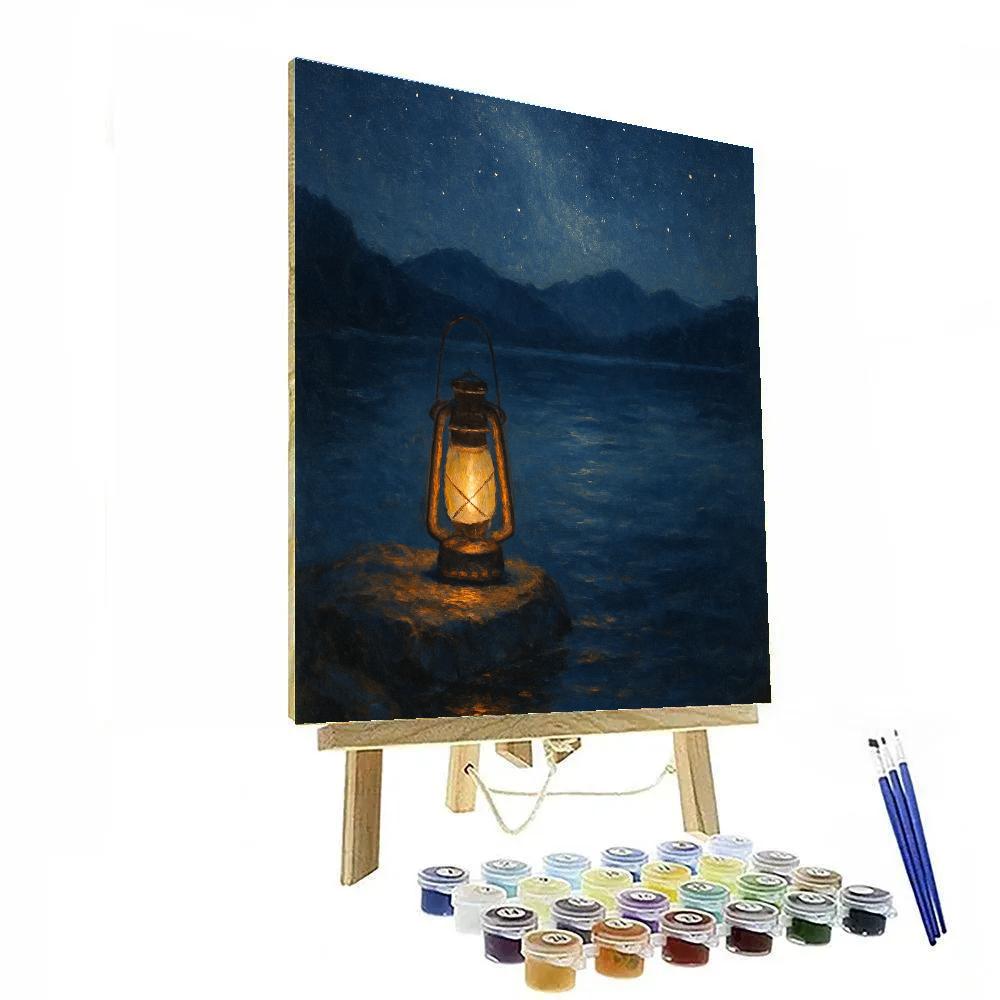 Starry Night Fishing Lantern On Calm Water Numbered painting kits