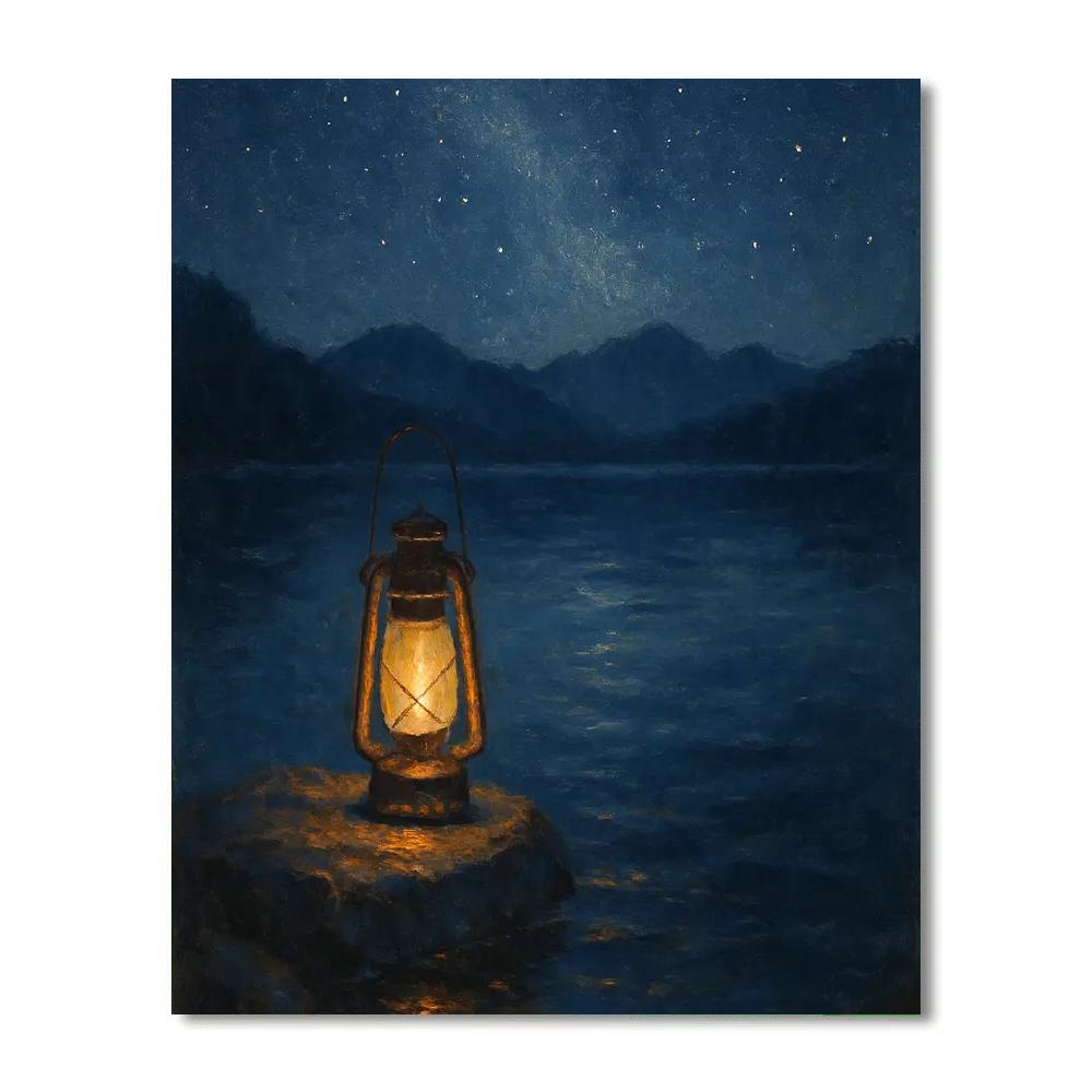 Starry Night Fishing Lantern On Calm Water Numbered painting kits