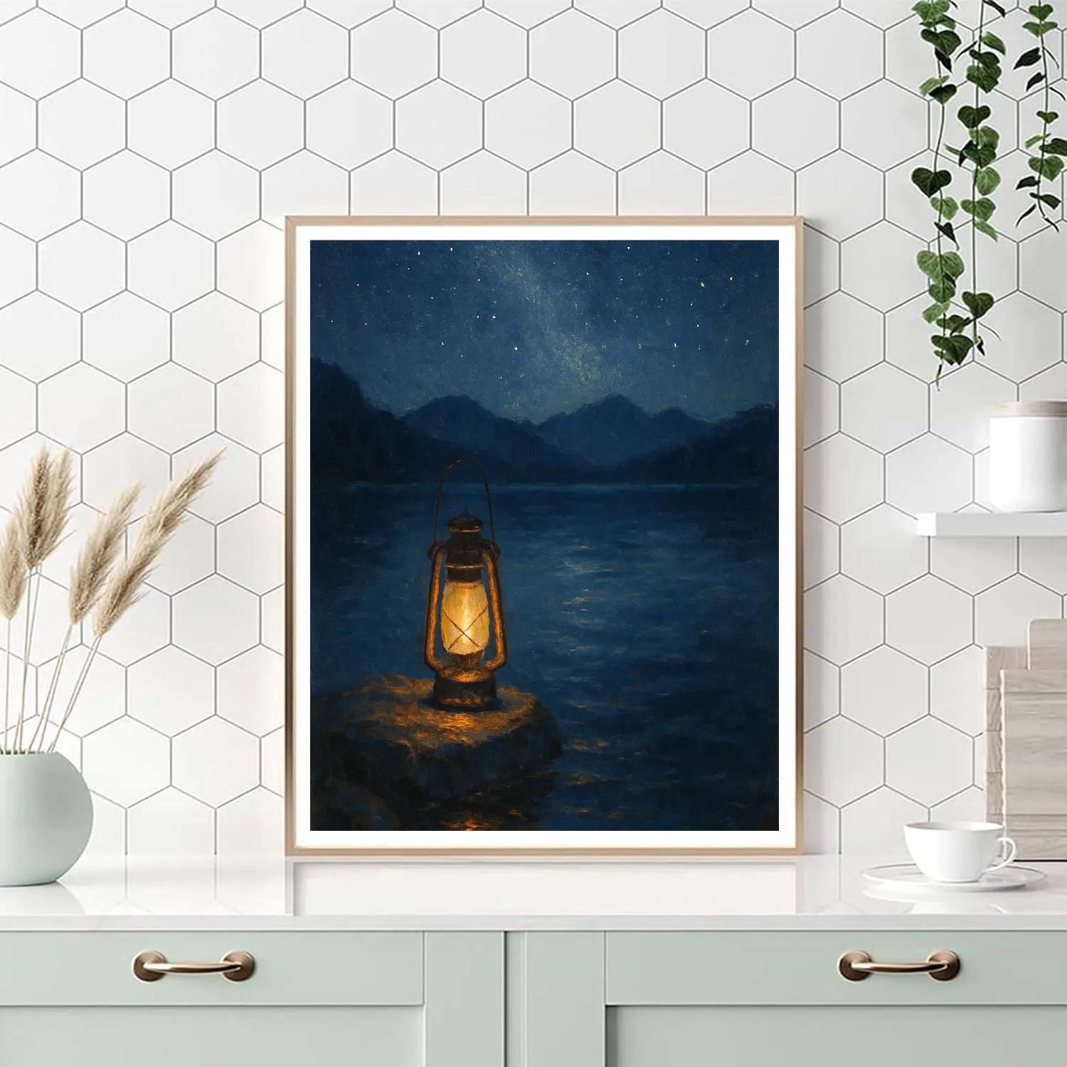 Starry Night Fishing Lantern On Calm Water Numbered painting kits