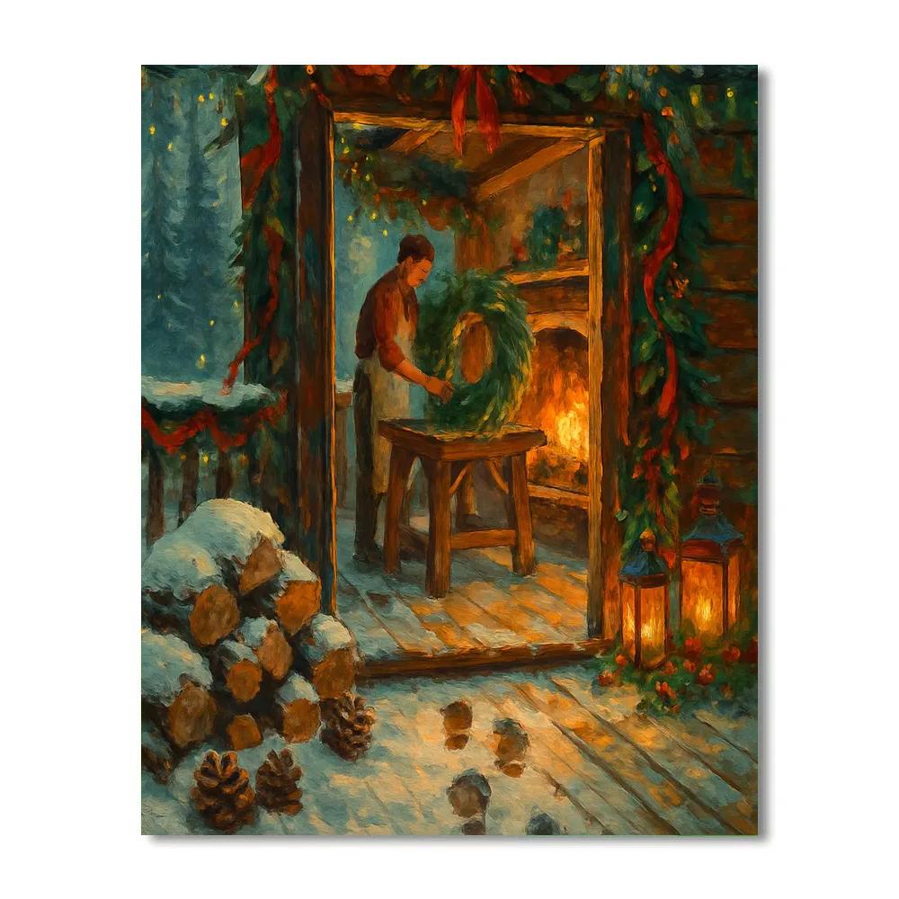 The Wreathmakers Workshop Cabin Painting by numbers kit