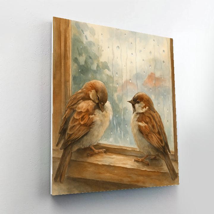 Loft Window Sparrows In Rainy Afternoon Glow Number painting