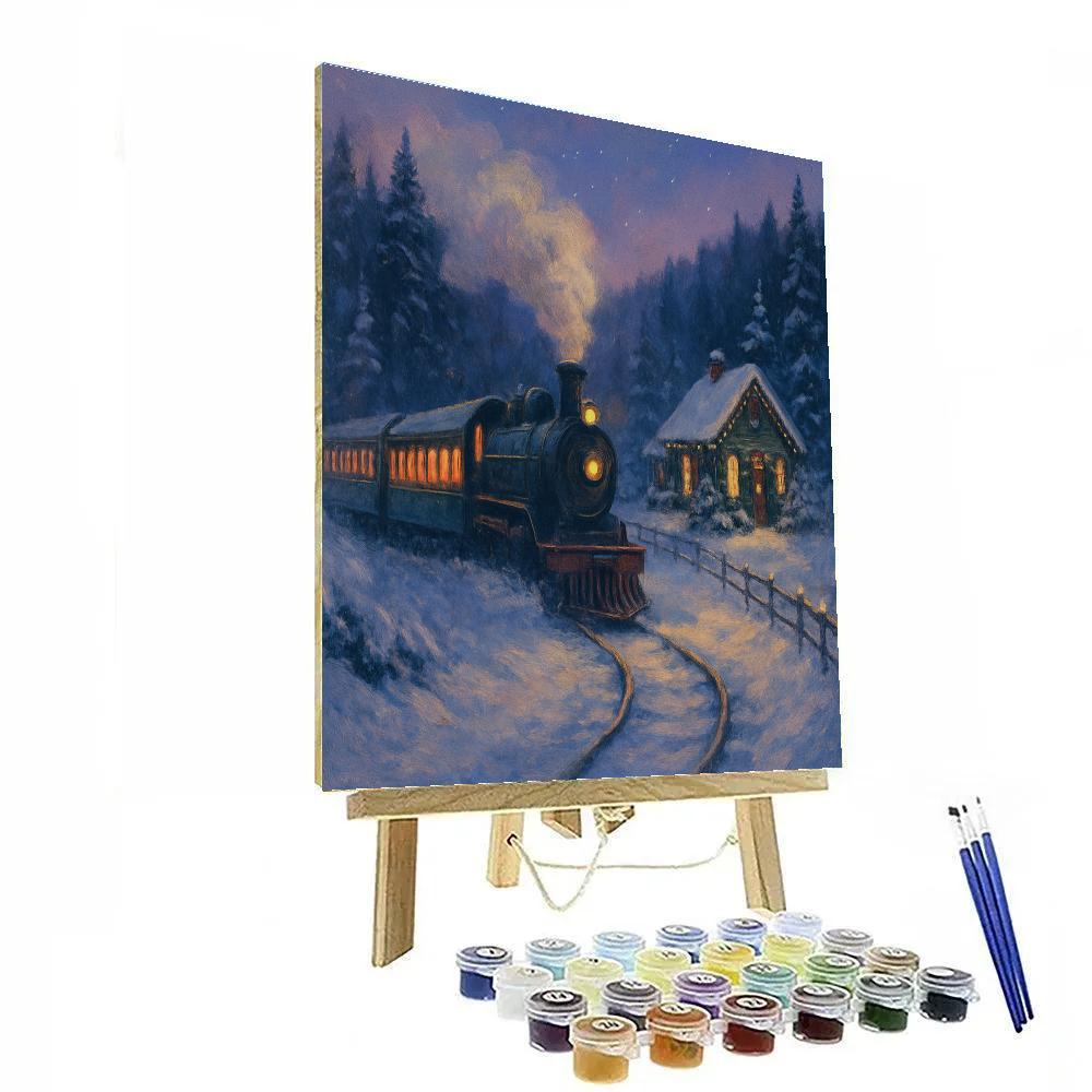 Twilight Train Through The Snowy Valley painting number kit