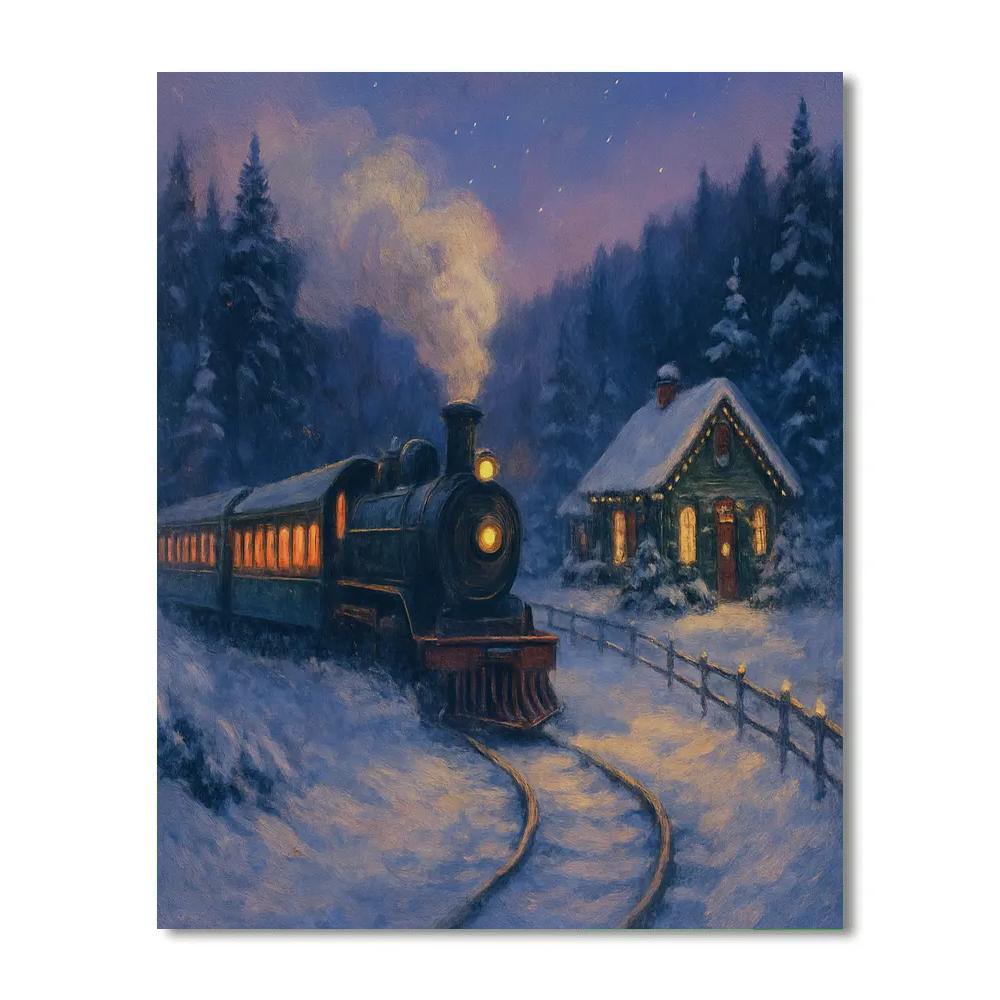 Twilight Train Through The Snowy Valley painting number kit
