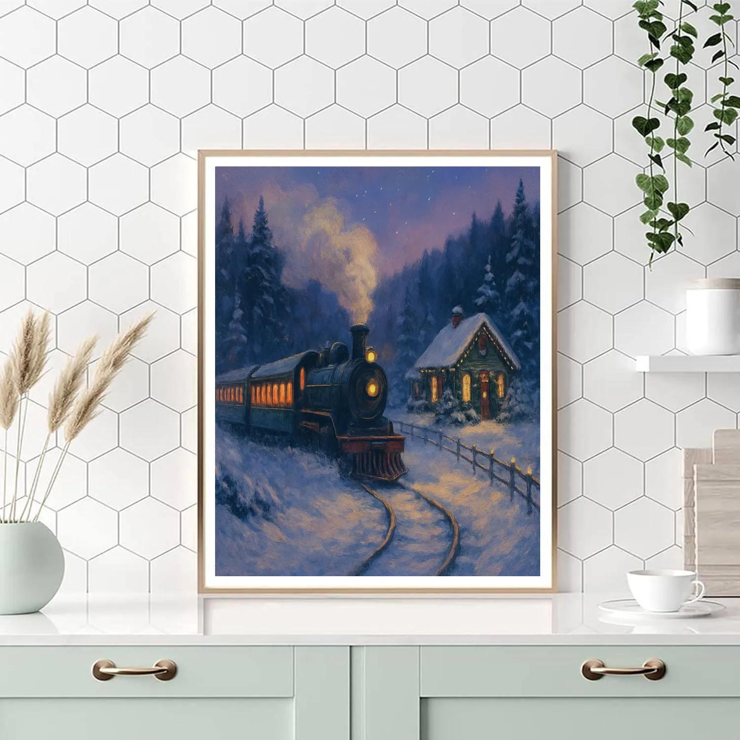 Twilight Train Through The Snowy Valley painting number kit