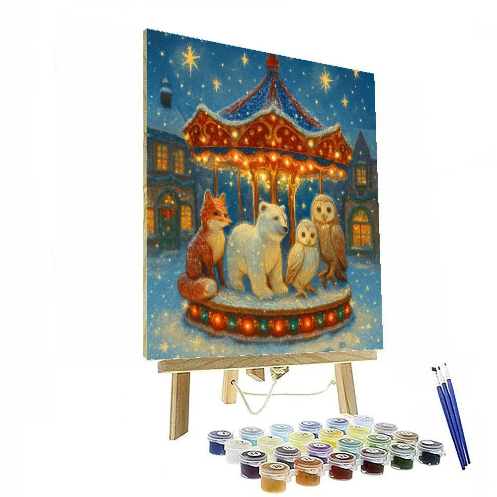The Snowy Carousel Of Winter Animals painting number kit