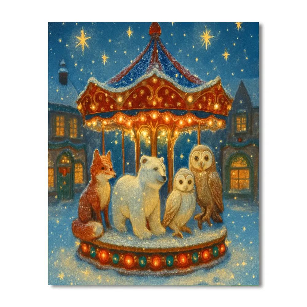 The Snowy Carousel Of Winter Animals painting number kit