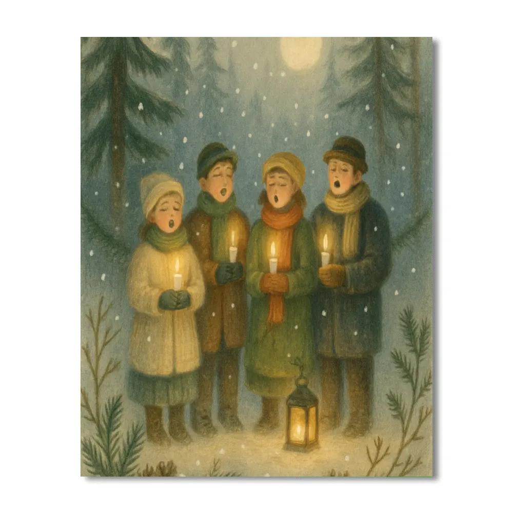 Pine Forest Choir Under Soft Snow Number painting