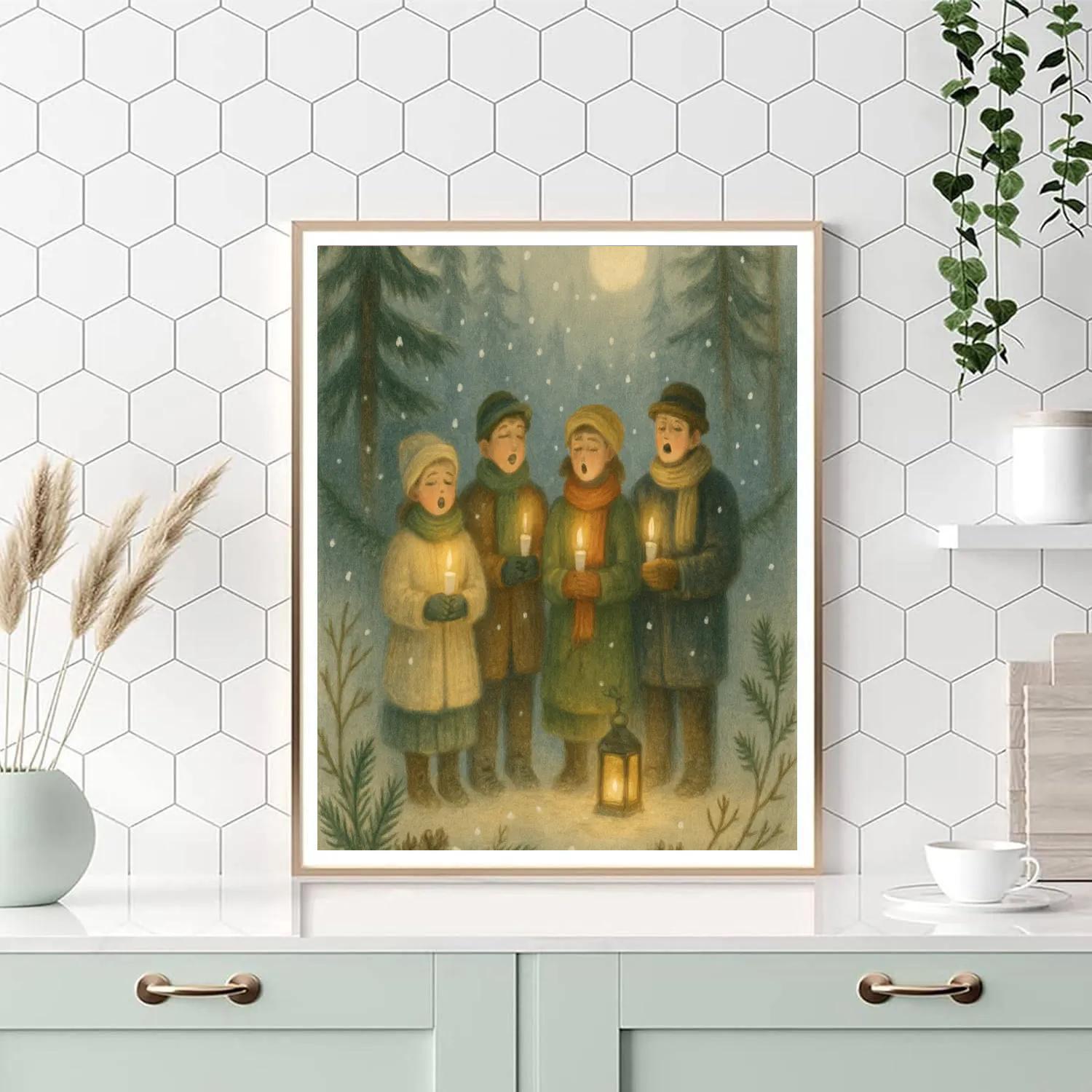 Pine Forest Choir Under Soft Snow Number painting