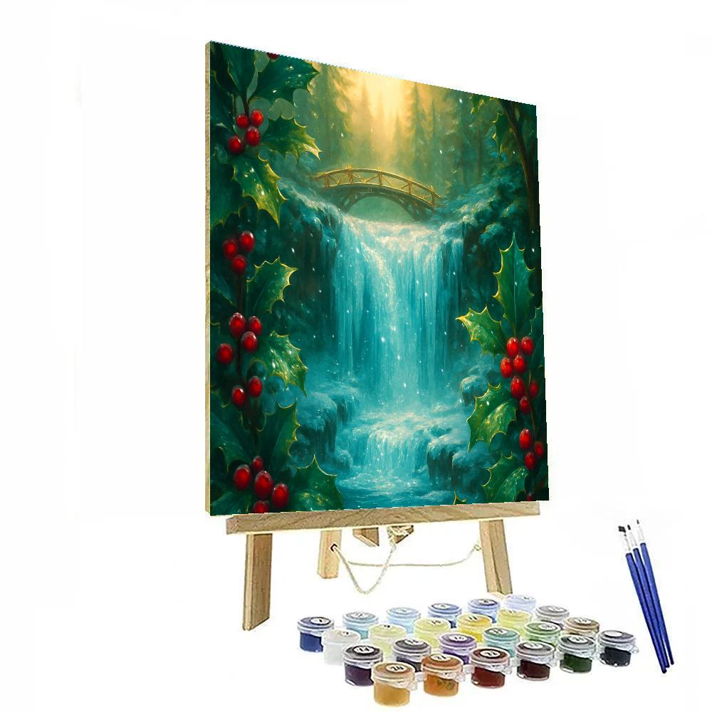 Holly Framed Waterfall In Winter Glow DIY paint by numbers