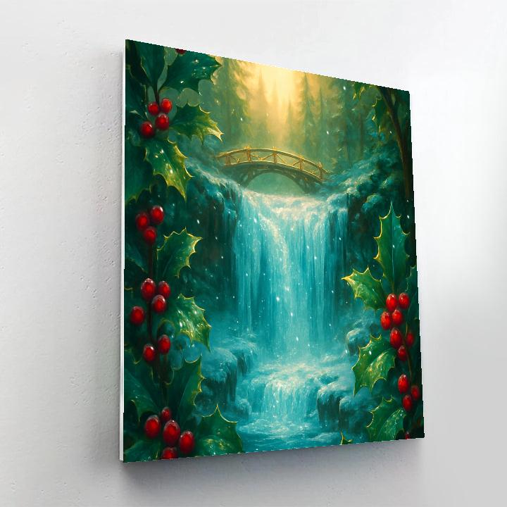Holly Framed Waterfall In Winter Glow DIY paint by numbers