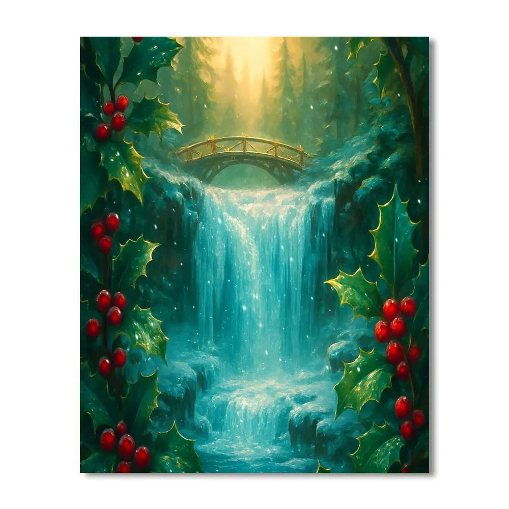 Holly Framed Waterfall In Winter Glow DIY paint by numbers