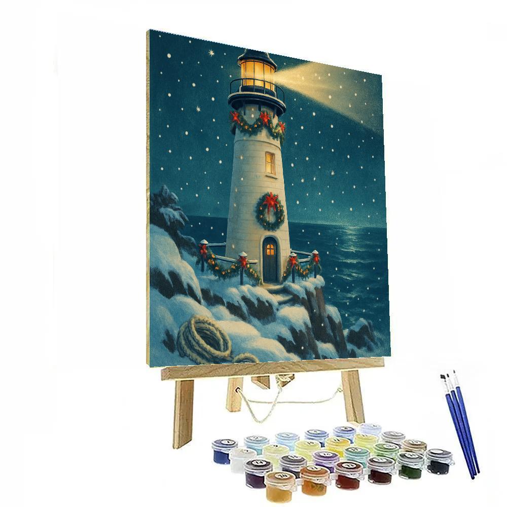 Winter Lighthouse With Garland Beacons DIY paint by numbers