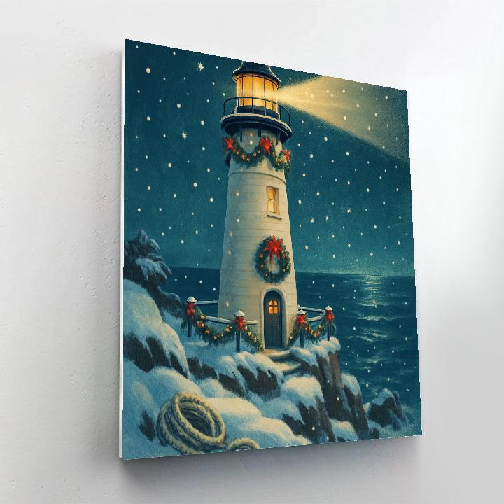 Winter Lighthouse With Garland Beacons DIY paint by numbers