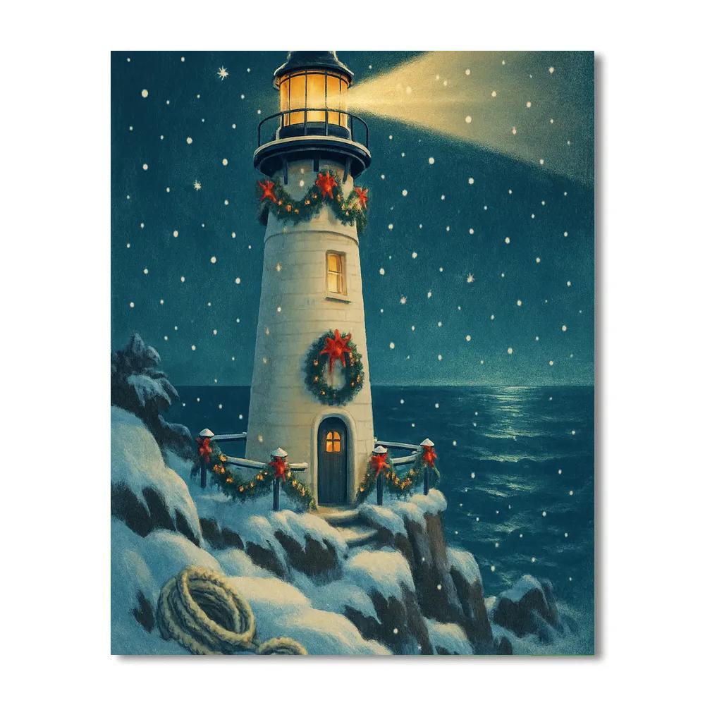 Winter Lighthouse With Garland Beacons DIY paint by numbers