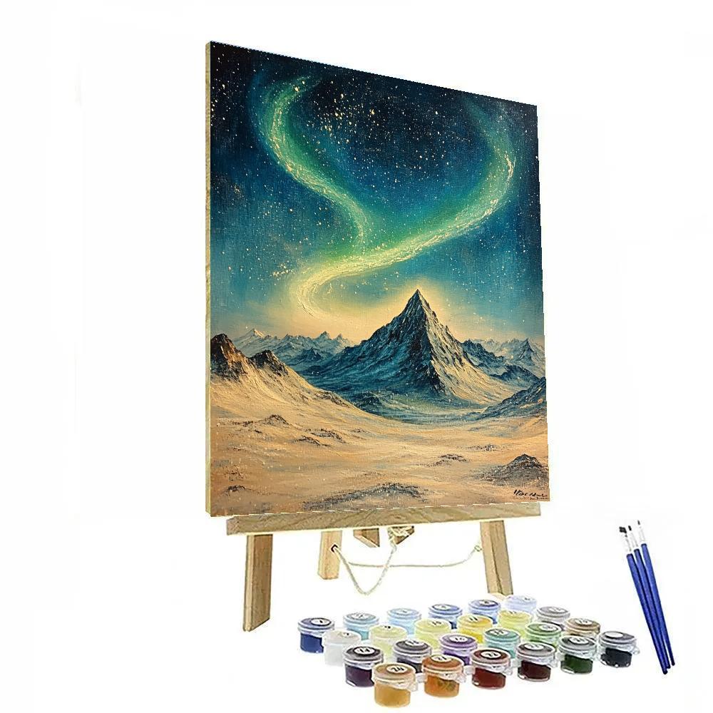 Leonardo Da Vinci Inspired Aurora Over Silent Mountains paint by number
