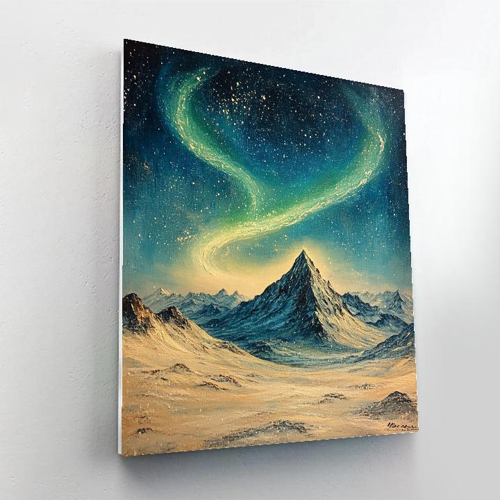 Leonardo Da Vinci Inspired Aurora Over Silent Mountains paint by number
