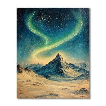 Leonardo Da Vinci Inspired Aurora Over Silent Mountains paint by number