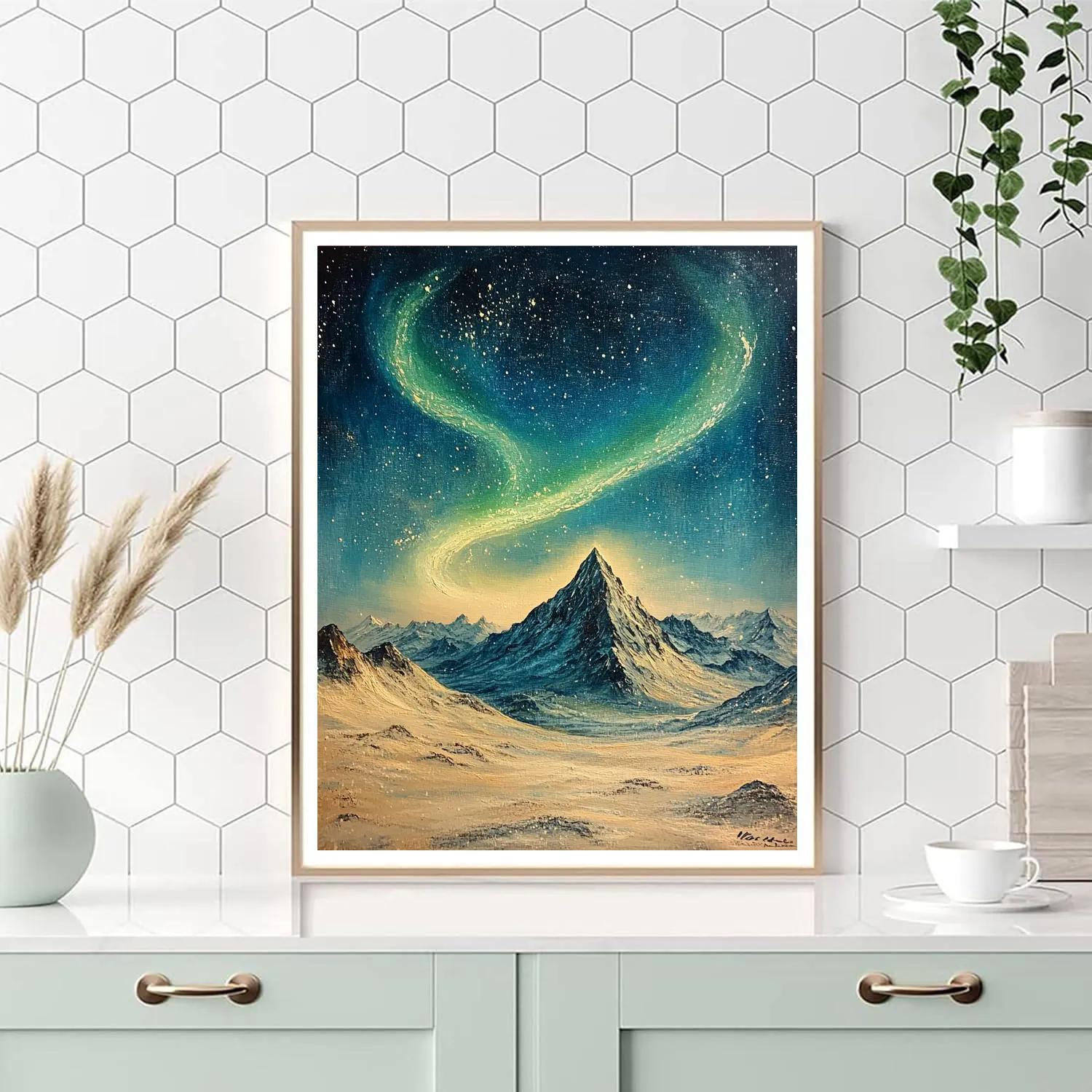 Leonardo Da Vinci Inspired Aurora Over Silent Mountains paint by number