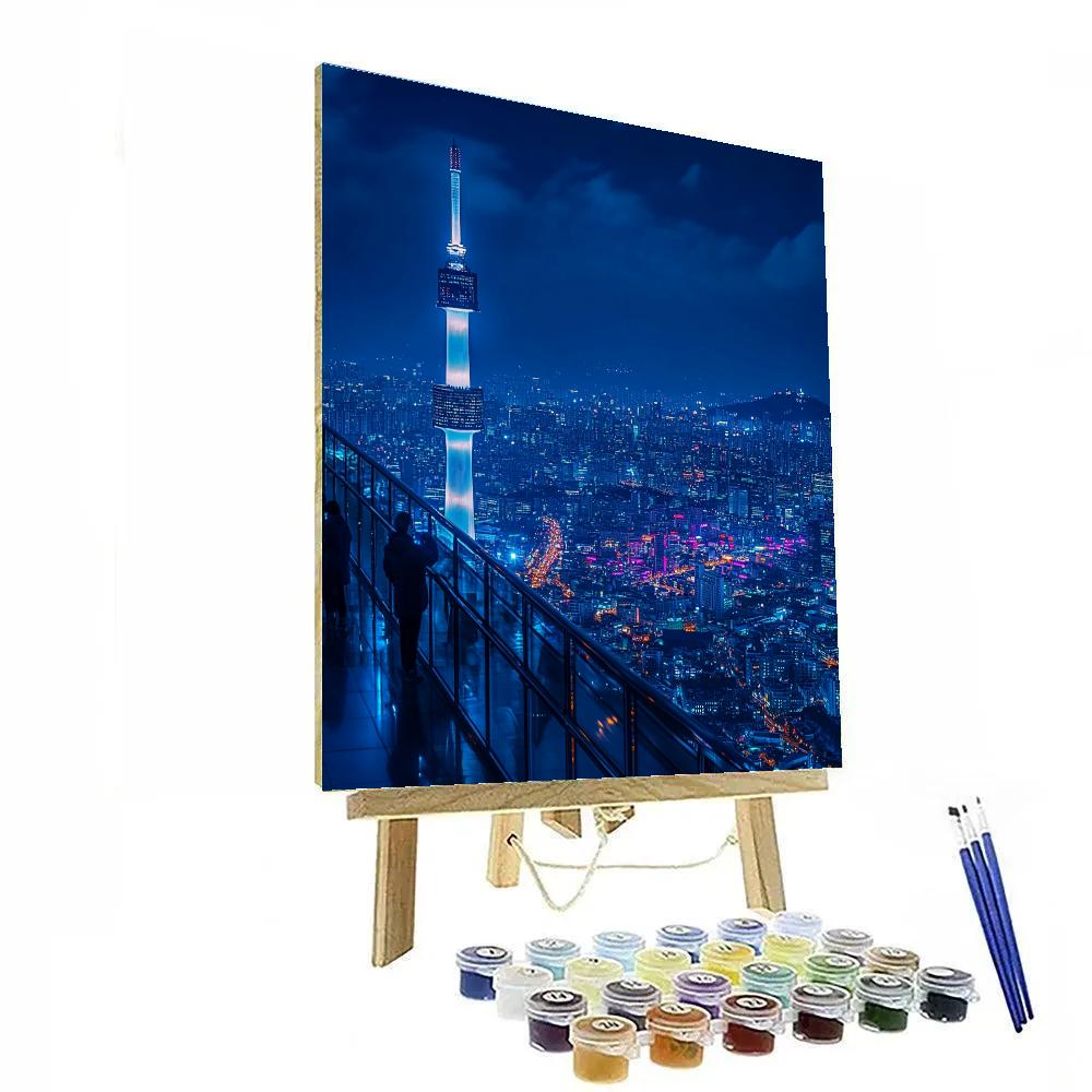 Neon Reflections On Namsan Seoul Tower Viewpoint Seoul South Korea DIY paint by numbers