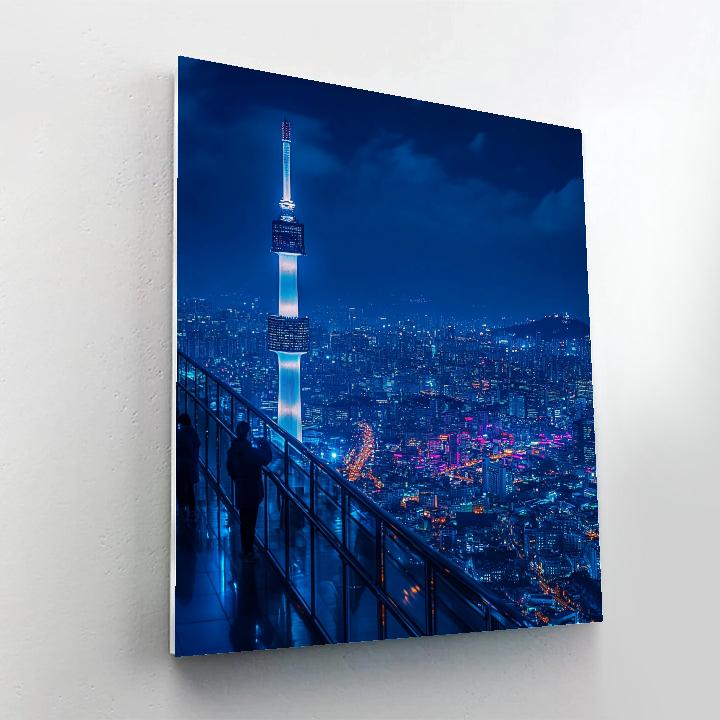 Neon Reflections On Namsan Seoul Tower Viewpoint Seoul South Korea DIY paint by numbers