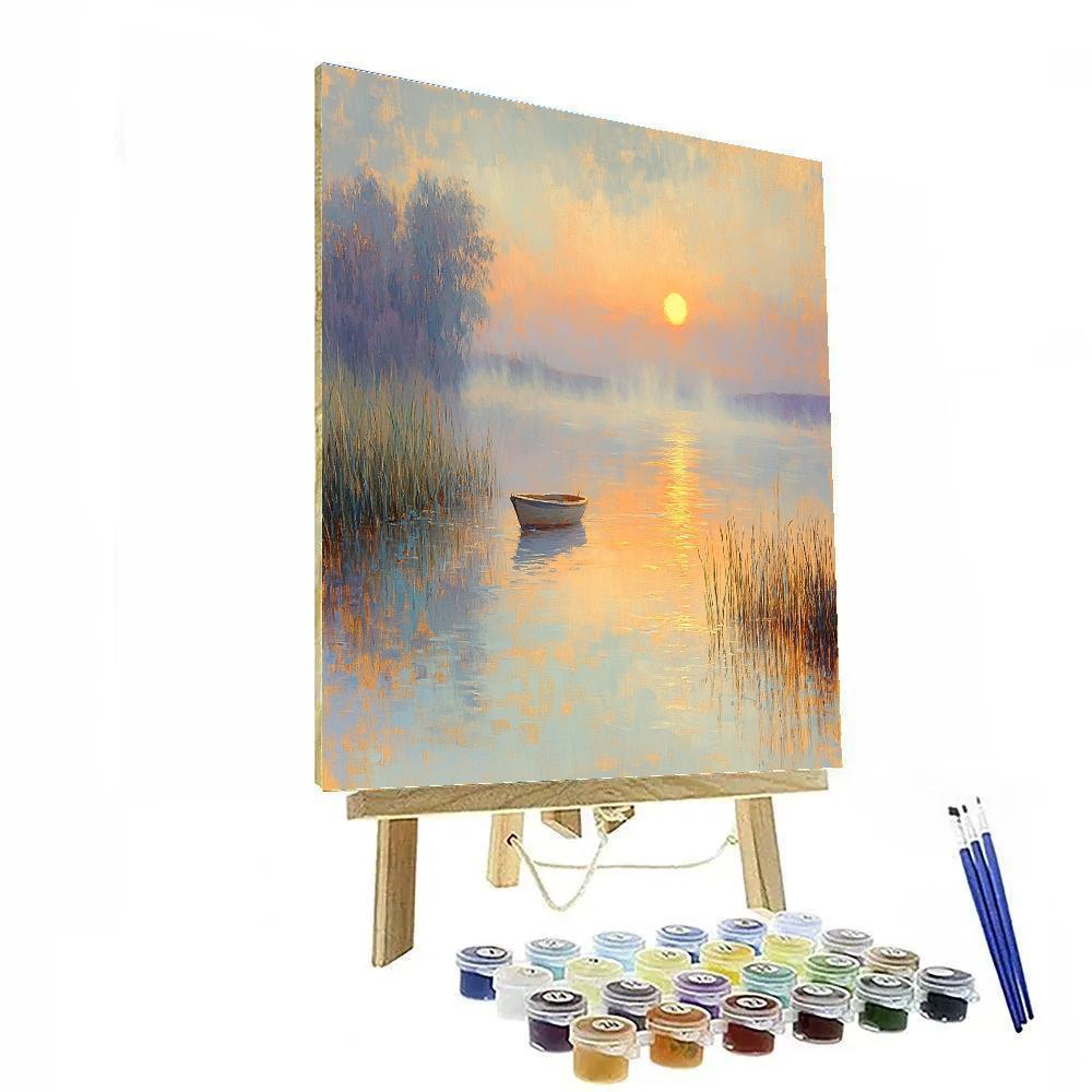 Claude Monet Inspired Sunrise Over River Mist paint by number