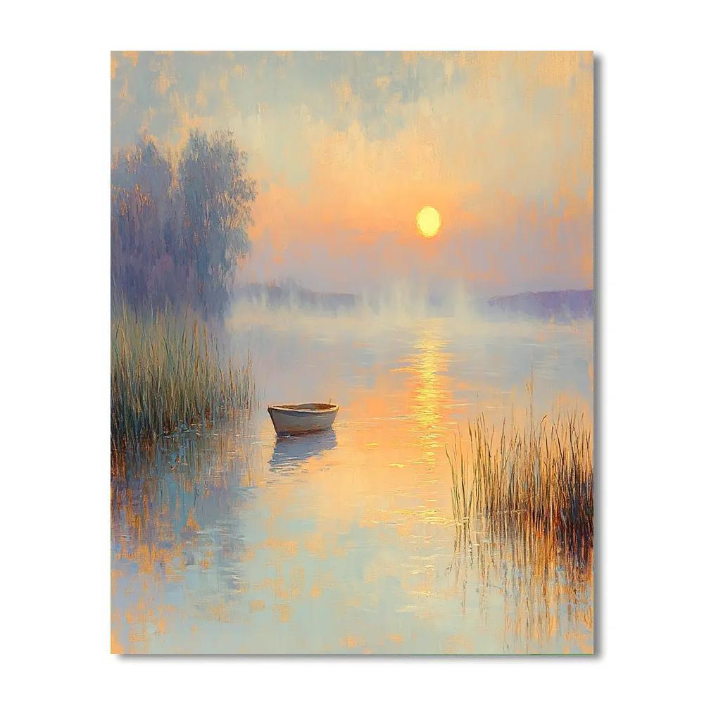 Claude Monet Inspired Sunrise Over River Mist paint by number