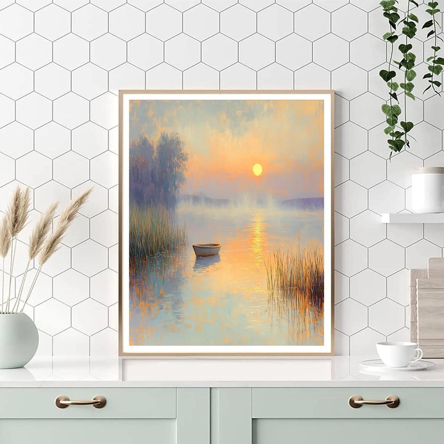 Claude Monet Inspired Sunrise Over River Mist paint by number
