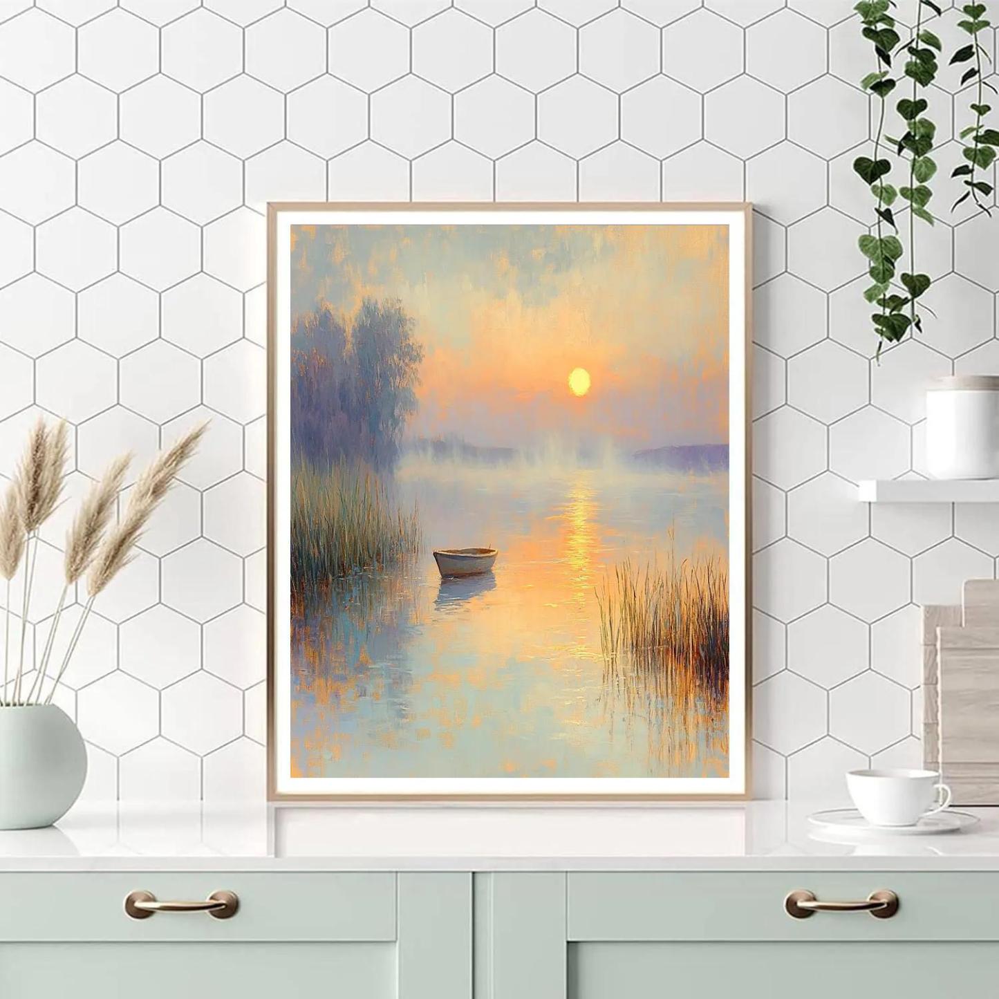 Claude Monet Inspired Sunrise Over River Mist paint by number