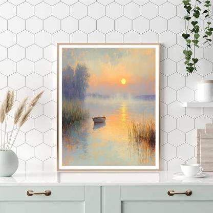Claude Monet Inspired Sunrise Over River Mist paint by number