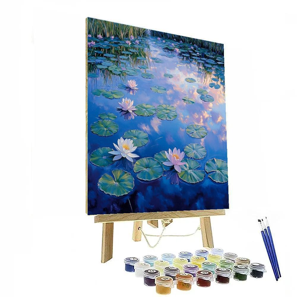 Claude Monet Inspired Opaline Waterlily Lagoon At Blue Hour paint by numbers