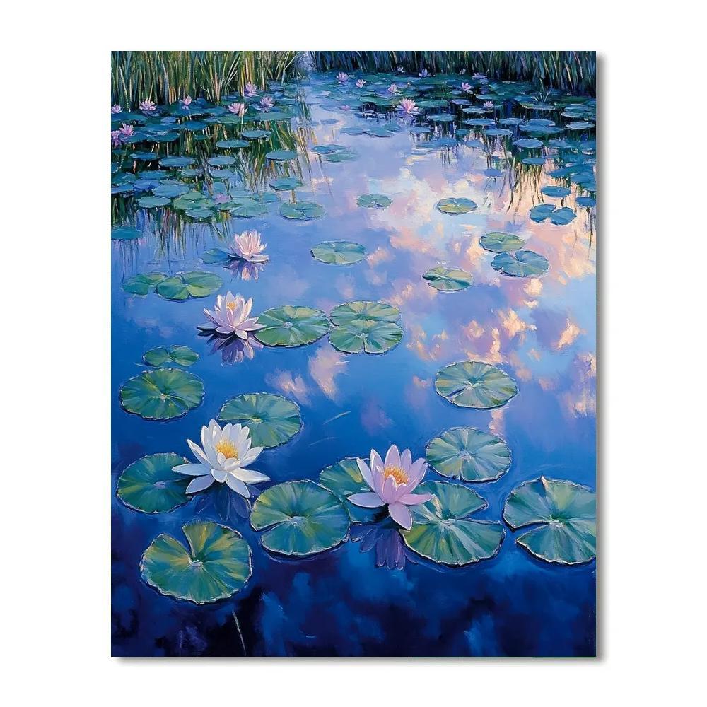 Claude Monet Inspired Opaline Waterlily Lagoon At Blue Hour paint by numbers