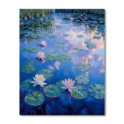 Claude Monet Inspired Opaline Waterlily Lagoon At Blue Hour paint by numbers
