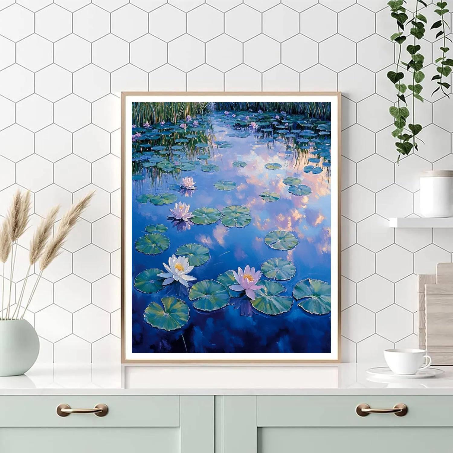 Claude Monet Inspired Opaline Waterlily Lagoon At Blue Hour paint by numbers