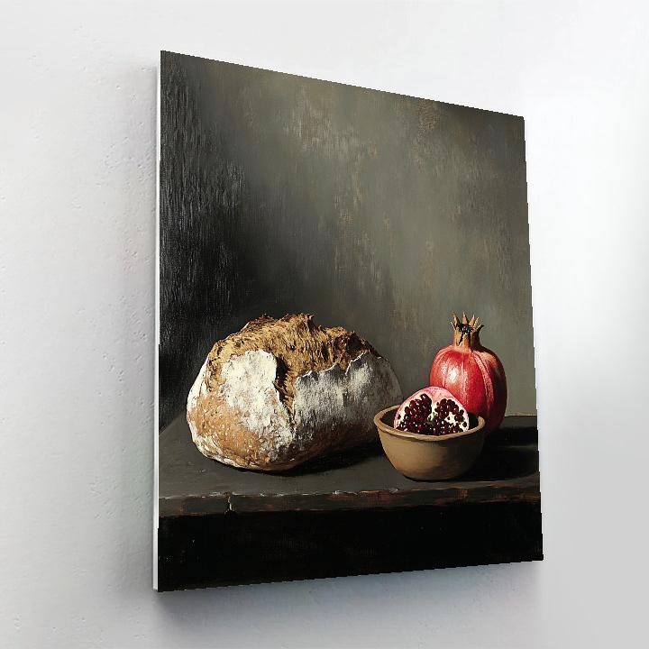 Diego Velázquez Inspired Market Still Life Of Loaves And Pomegranates In Quiet Shadow paint by number
