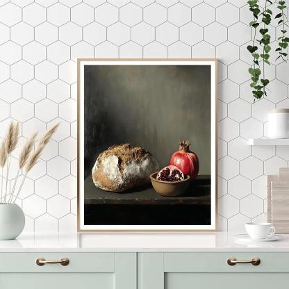 Diego Velázquez Inspired Market Still Life Of Loaves And Pomegranates In Quiet Shadow paint by number