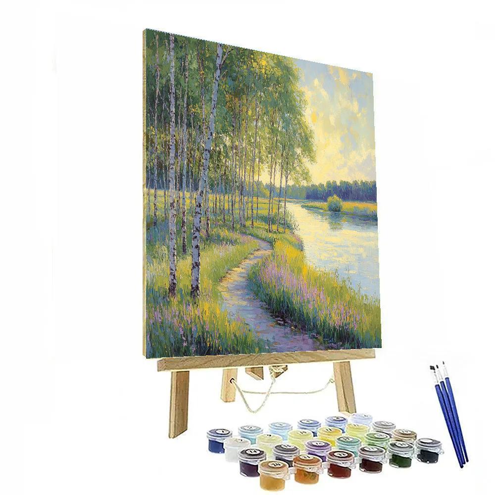 Claude Monet Inspired Poplar Riverbank In Spring Windlight Painting by numbers kit