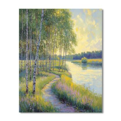 Claude Monet Inspired Poplar Riverbank In Spring Windlight Painting by numbers kit