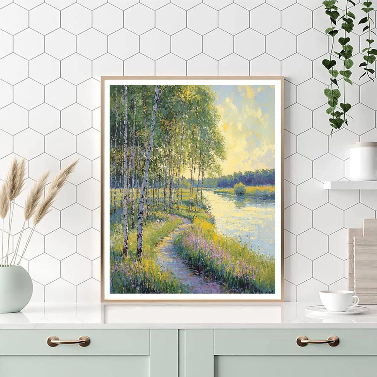 Claude Monet Inspired Poplar Riverbank In Spring Windlight Painting by numbers kit