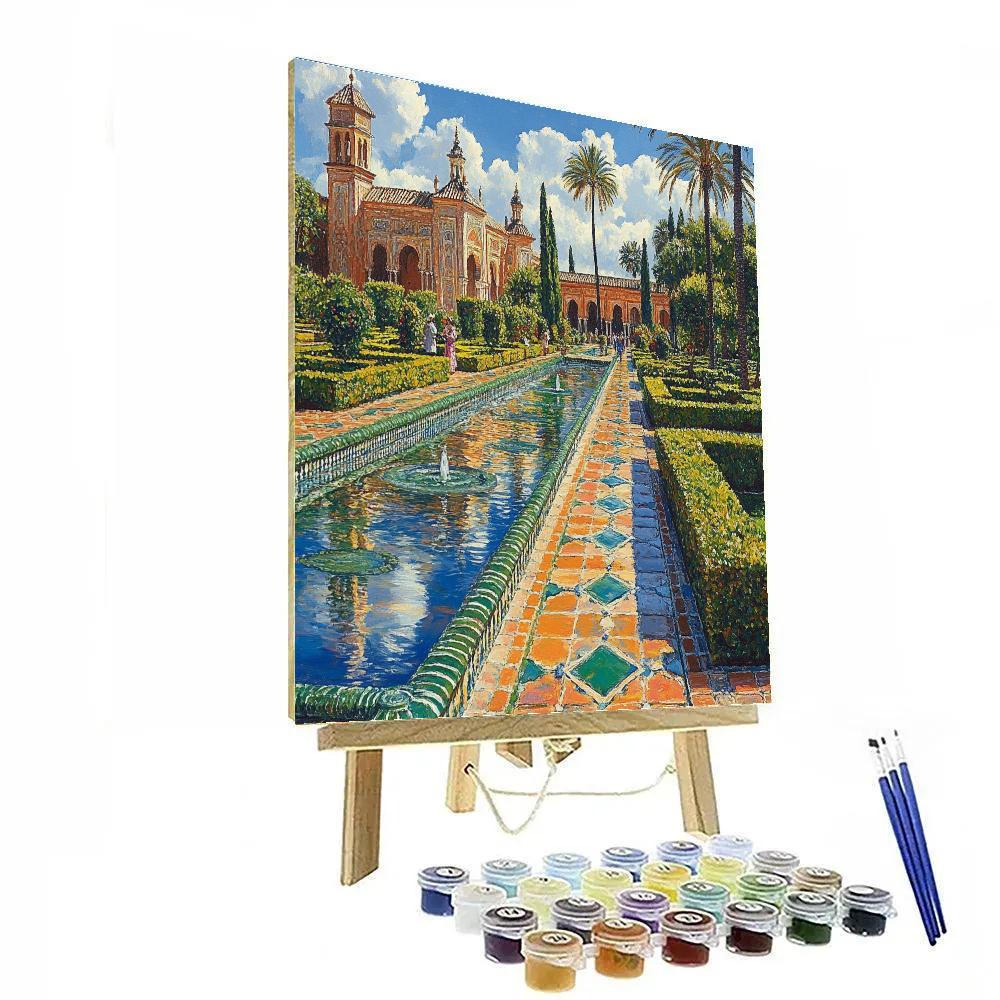 Sunlit Courtyards Of The Alcazar Gardens Seville Spain Paint by numbers kits