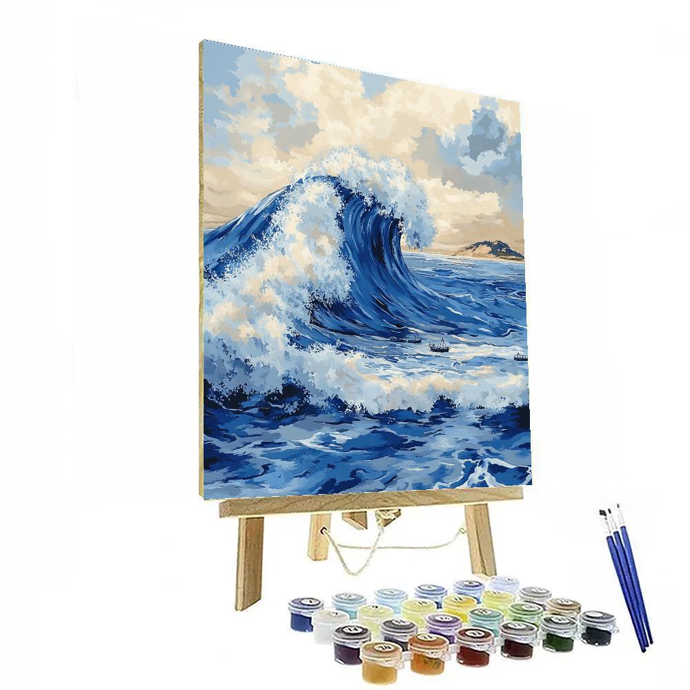 Katsushika Hokusai Inspired Ocean Wave And Distant Island paint by number