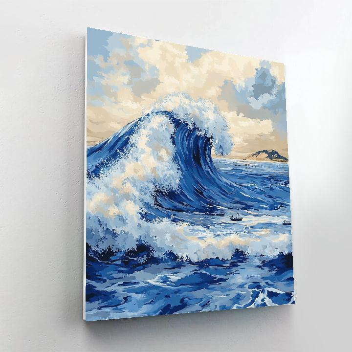 Katsushika Hokusai Inspired Ocean Wave And Distant Island paint by number