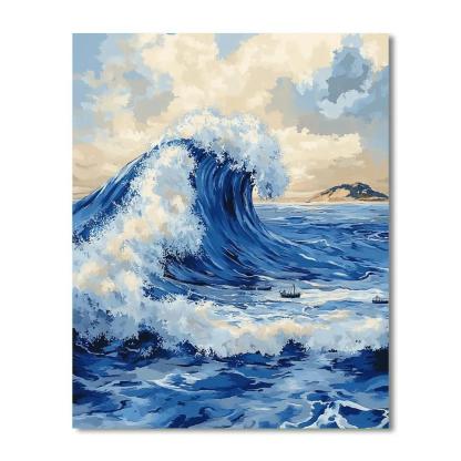 Katsushika Hokusai Inspired Ocean Wave And Distant Island paint by number