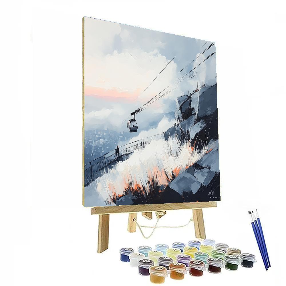 Foggy Dawn At Table Mountain Cableway Station Cape Town South Africa Number painting