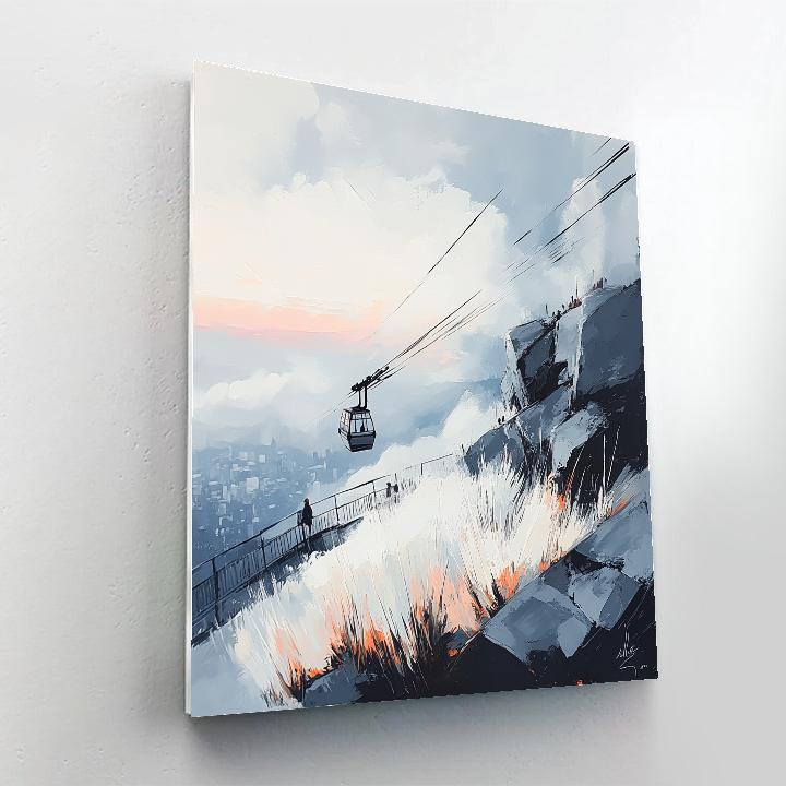 Foggy Dawn At Table Mountain Cableway Station Cape Town South Africa Number painting