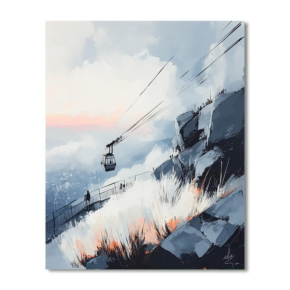 Foggy Dawn At Table Mountain Cableway Station Cape Town South Africa Number painting