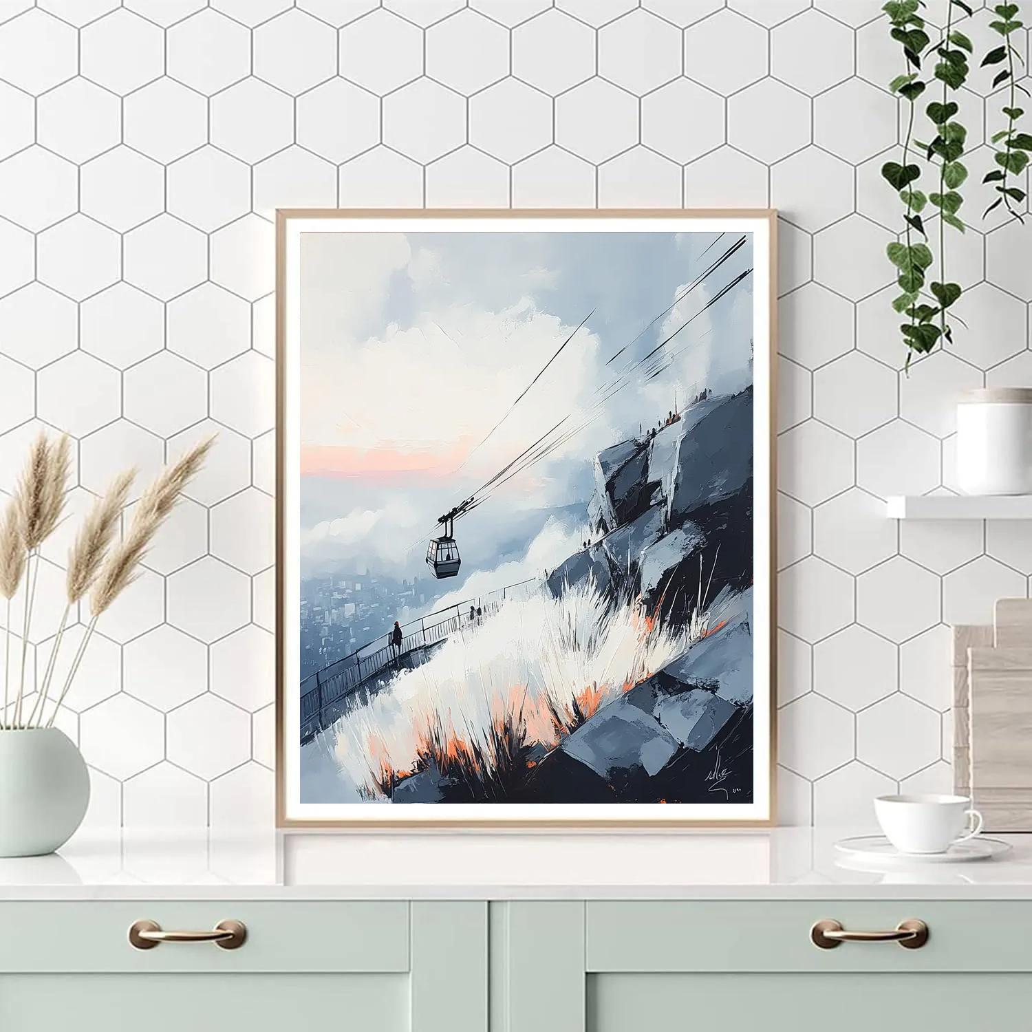 Foggy Dawn At Table Mountain Cableway Station Cape Town South Africa Number painting