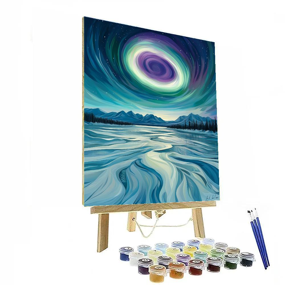 Lawren Harris Inspired Aurora Halo Over Stark Icebound Lake paint by numbers